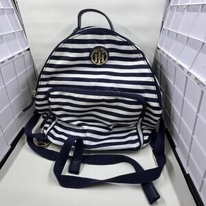 Tommy Hilfiger White and Blue Striped Backpack Shoulder Bag